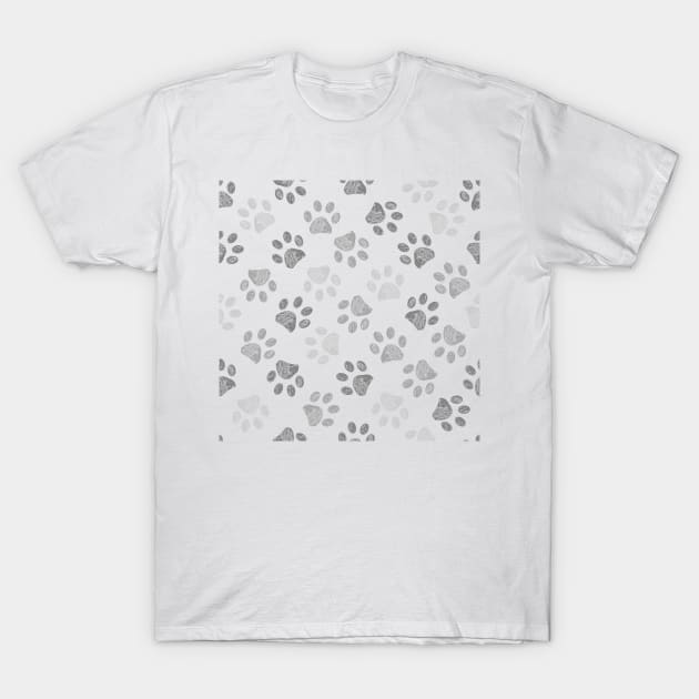 Grey doodle paw prints T-Shirt by GULSENGUNEL